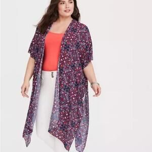 Torrid Women's 1/2 Gauze Duster Kimono Boho Bohemian‎ Hippie Long Colorful